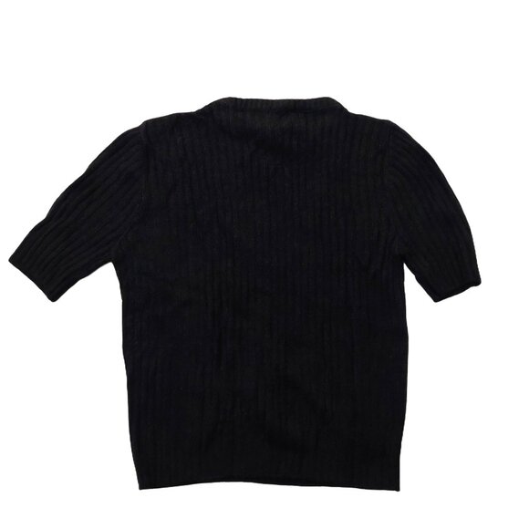 Vintage 1940s-1950s Short Sleeve Knit Black Ribbed Crewneck Sweater Top Sz Small - Picture 4 of 5